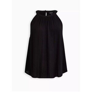 100% Viscose High‎ Neck Sleeveless Top Black Large Flirty Flowy Casual